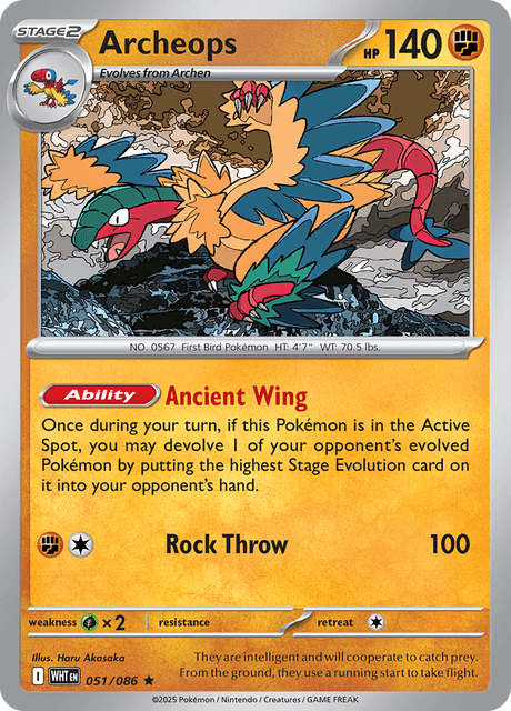 Pokémon trading card featuring Archeops from Scarlet and Violet expansion White Flare