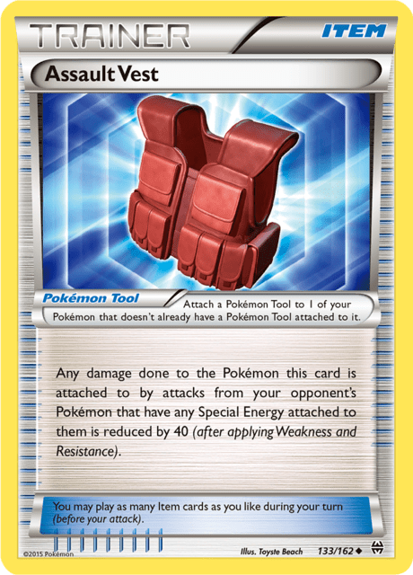 Pokémon trading card featuring Assault Vest from XY expansion BREAKthrough