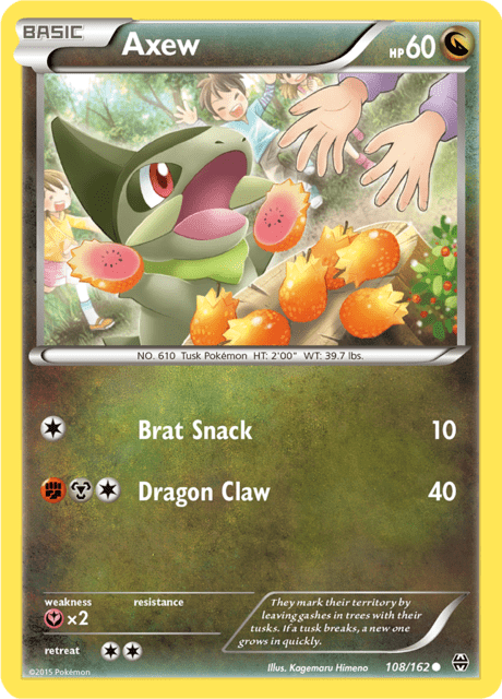 Pokémon trading card featuring Axew from XY expansion BREAKthrough