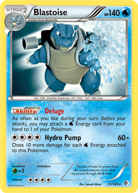 Pokémon trading card featuring Blastoise from Black and White expansion Boundaries Crossed
