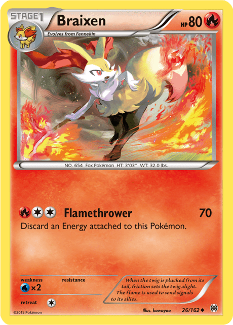 Pokémon trading card featuring Braixen from XY expansion BREAKthrough