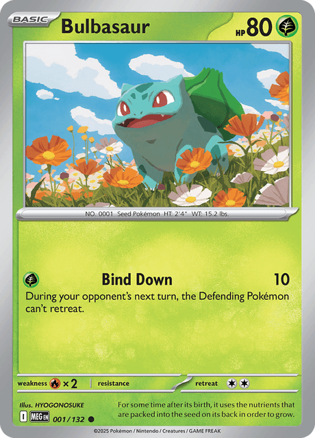 Pokémon trading card featuring Bulbasaur from Mega Evolution