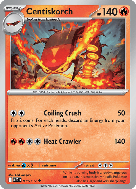 Pokémon trading card featuring Centiskorch from Mega Evolution