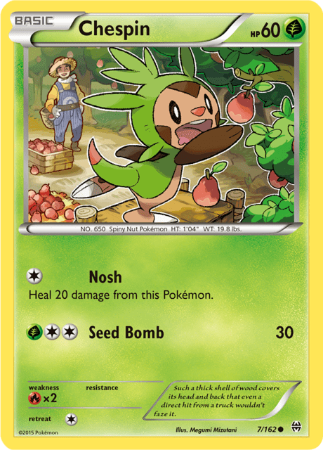 Pokémon trading card featuring Chespin from XY expansion BREAKthrough