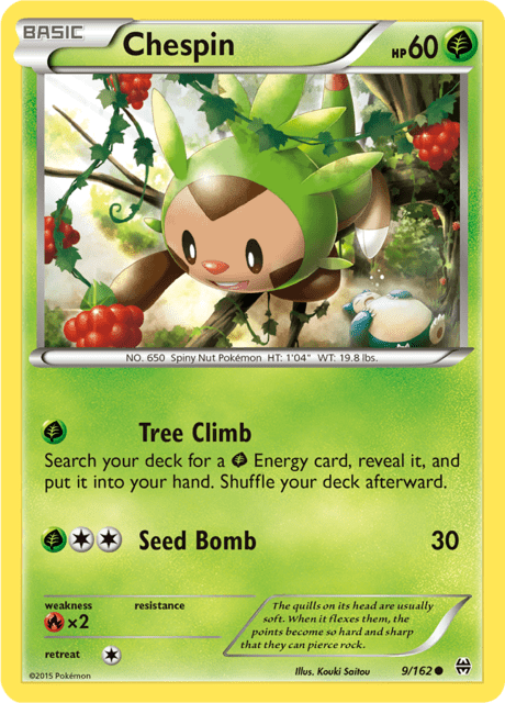 Pokémon trading card featuring Chespin from XY expansion BREAKthrough