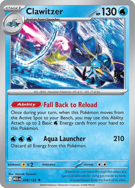 Pokémon trading card featuring Clawitzer from Mega Evolution