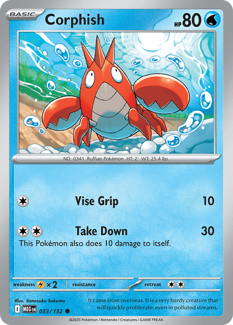 Pokémon trading card featuring Corphish from Mega Evolution