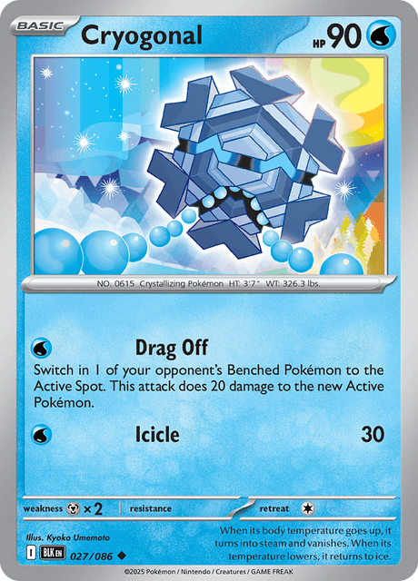 Pokémon trading card featuring Cryogonal from Scarlet & Violet Black Bolt