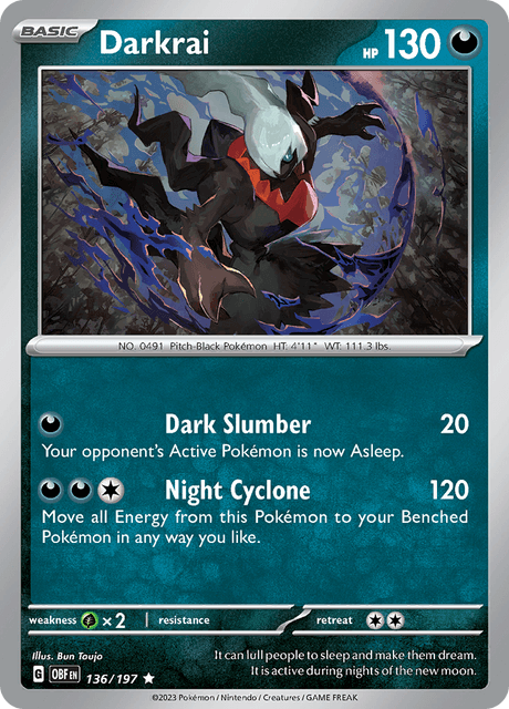 Pokémon trading card featuring Darkrai from Scarlet and Violet expansion Obsidian Flames