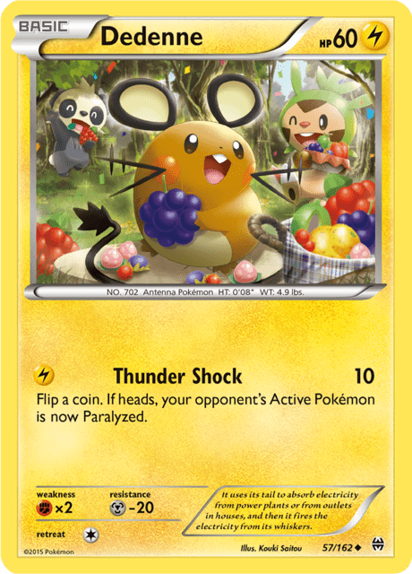 Pokémon trading card featuring Dedenne from XY expansion BREAKthrough