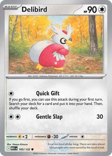 Pokémon trading card featuring Delibird from Mega Evolution