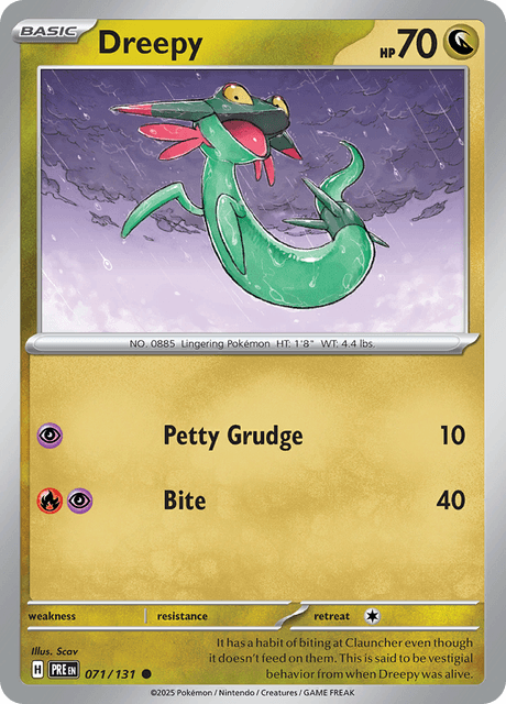 Pokémon trading card featuring Dreepy from Scarlet & Violet Pristmatic Evolutions