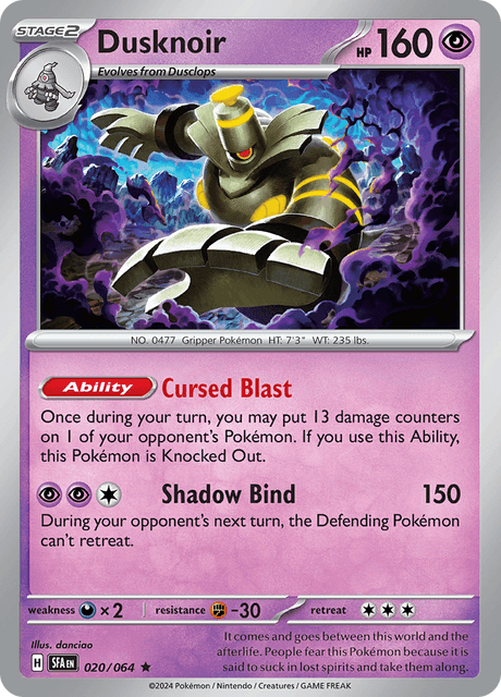 Pokémon trading card featuring Dusknoir from Scarlet and Violet expansion Shrouded Fable