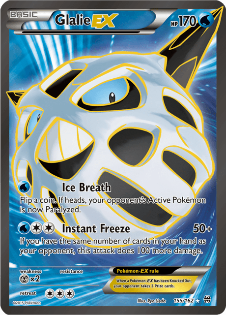 Pokémon trading card featuring Glalie EX from XY BREAKthrough
