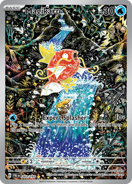 Pokémon trading card featuring Magikarp from Scarlet and Violet Paldea Evolved illustrated by Shinji Kanda