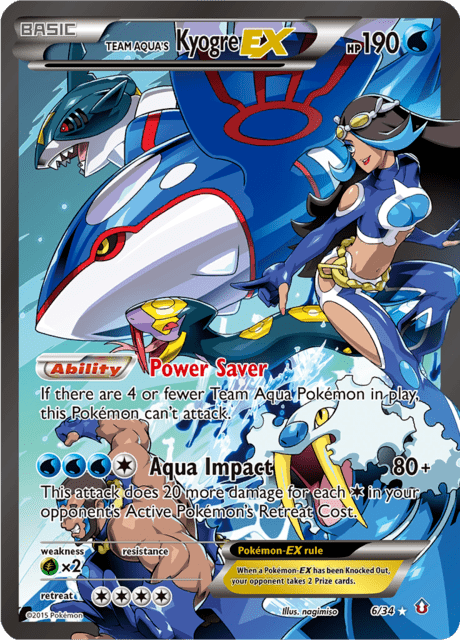 Pokémon trading card featuring Team Aqua's Kyogre EX from XY Double Crisis