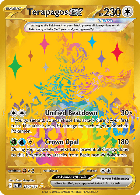 Pokémon trading card featuring Terapagos EX from Scarlet & Violet Pristmatic Evolutions