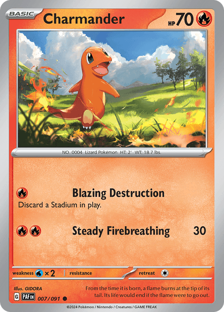 Pokémon trading card featuring charmander 007/091 from Scarlet & Violet Paldean Fates